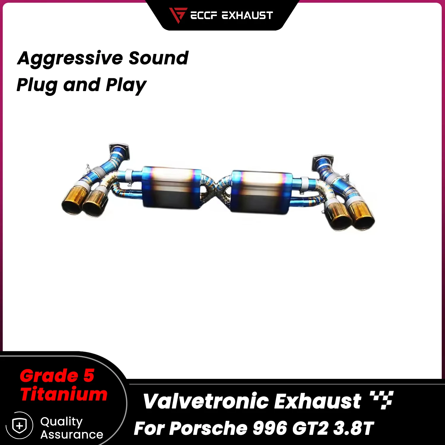 

Pneumatic Valve TItanium Sporty Catback Exhaust for Porsche 996 GT2 3.8T Freely Adjustable Sound Control Easy Installation