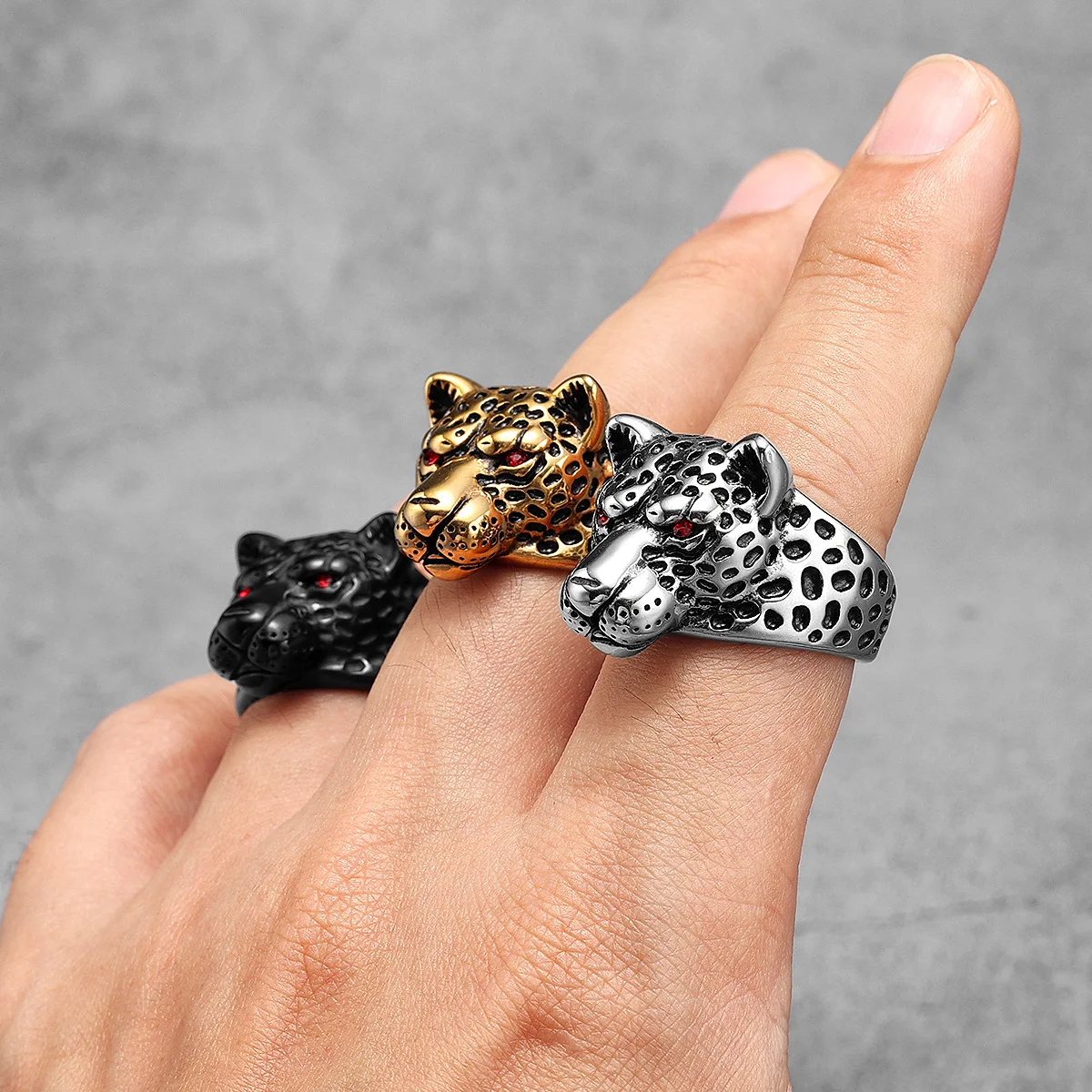 Stainless Steel Men Rings Jaguar Leopard Animal Punk Vintage for Women Biker Fashion Jewelry Halloween Creativity Gift Wholesale