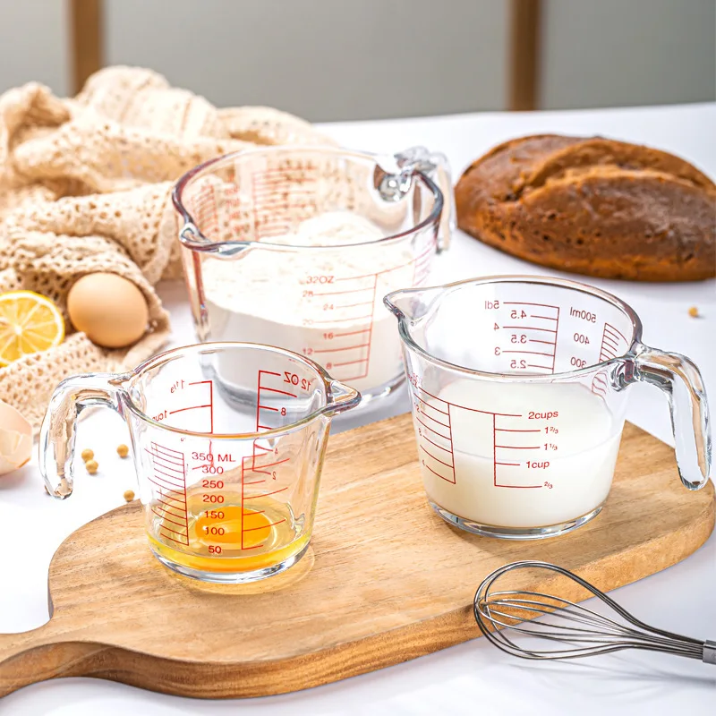 Heatable Glass Measuring Cup with Scale Multipurpose Graduated Cup for Baking Mixing Whisking Egg Flour Milk Liquid Measuring