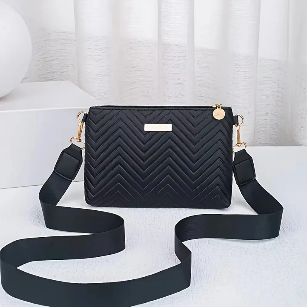 Minimalist Quilted Chain Crossbody Bag Wave Patterned Solid Color Small Shoulder Purse Lightweight PU Long Wallet For Women
