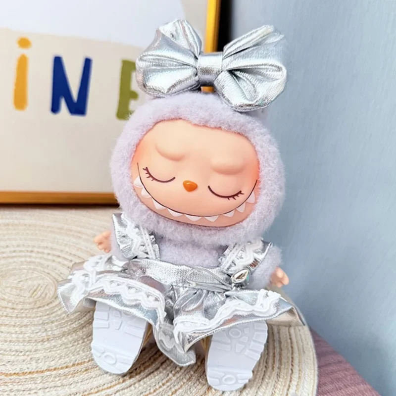 

Кукольная одежда для 15/17 см Labubu, плюшевое хлопковое кукольное платье, украшение, подарок, серебряная юбка с лунным светом, галстук-бабочка, наборы головных уборов, 2 шт./упак.