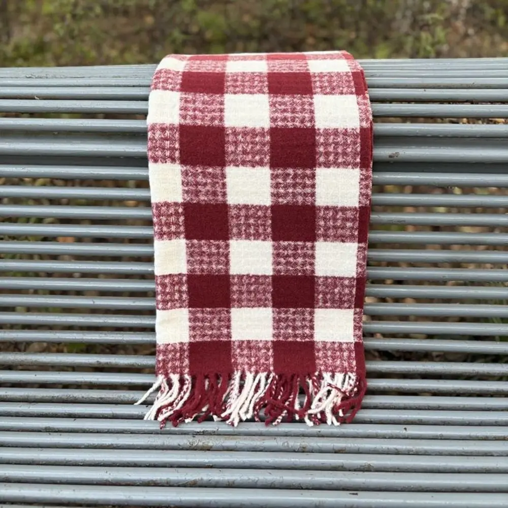 

Fashion Checkered Wool Tassel Scarf Korean Style Thicken Winter Cashmere Scarves Warm Coldproof Women Cashmere Shawl Female