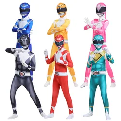 Cosplay Mighty Morphin Power Adult Child costume Superhero Mask Jumpsuit Zentai Suit Carnival party Rangers cosplay bodysuit man