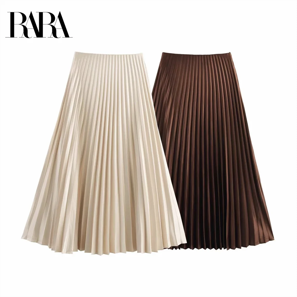 

RARA 2025 mid-waist pleated skirt solid color loose casual versatile temperament simple A-line skirt for women