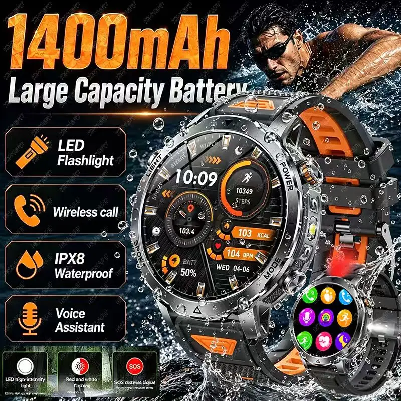 2026 NewOutdoorSmart Watch,1400mAh Large Battery,SpeciallyDesigned forOutdoor Explorationand FitnessTracking,Best Preferred Gift
