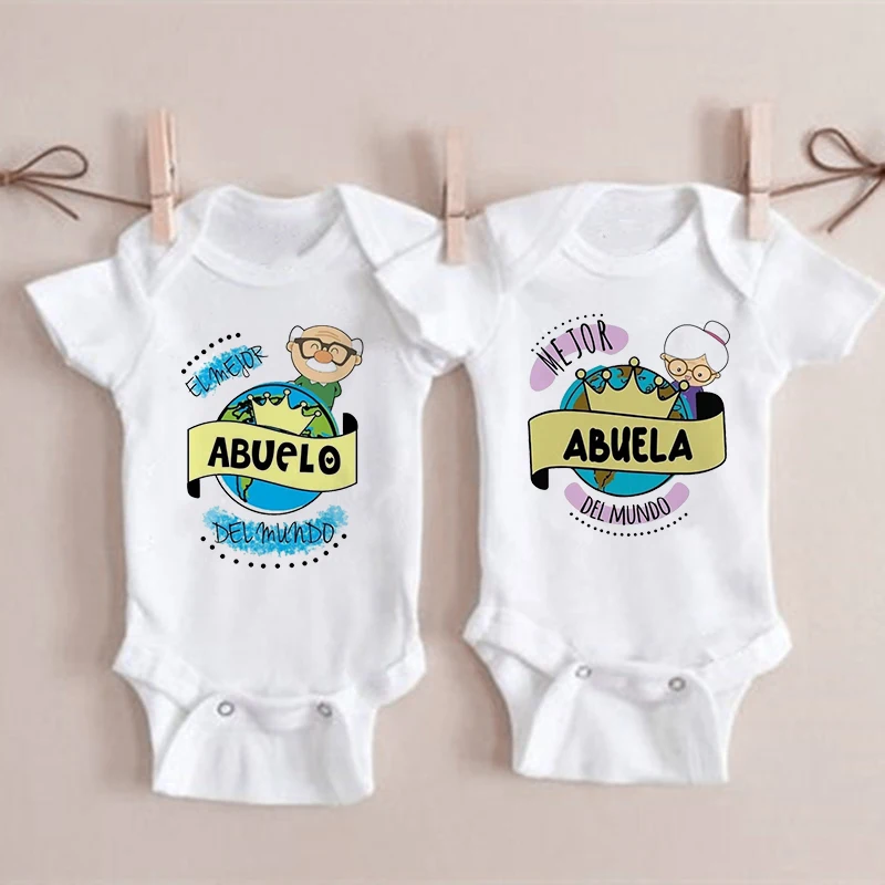 Best Grandpa & Grandma Spanish Printed Baby Bodysuit Clothes Funny Newborn Toddler Jumpsuit Summer Clothes Infant Shower Gifts