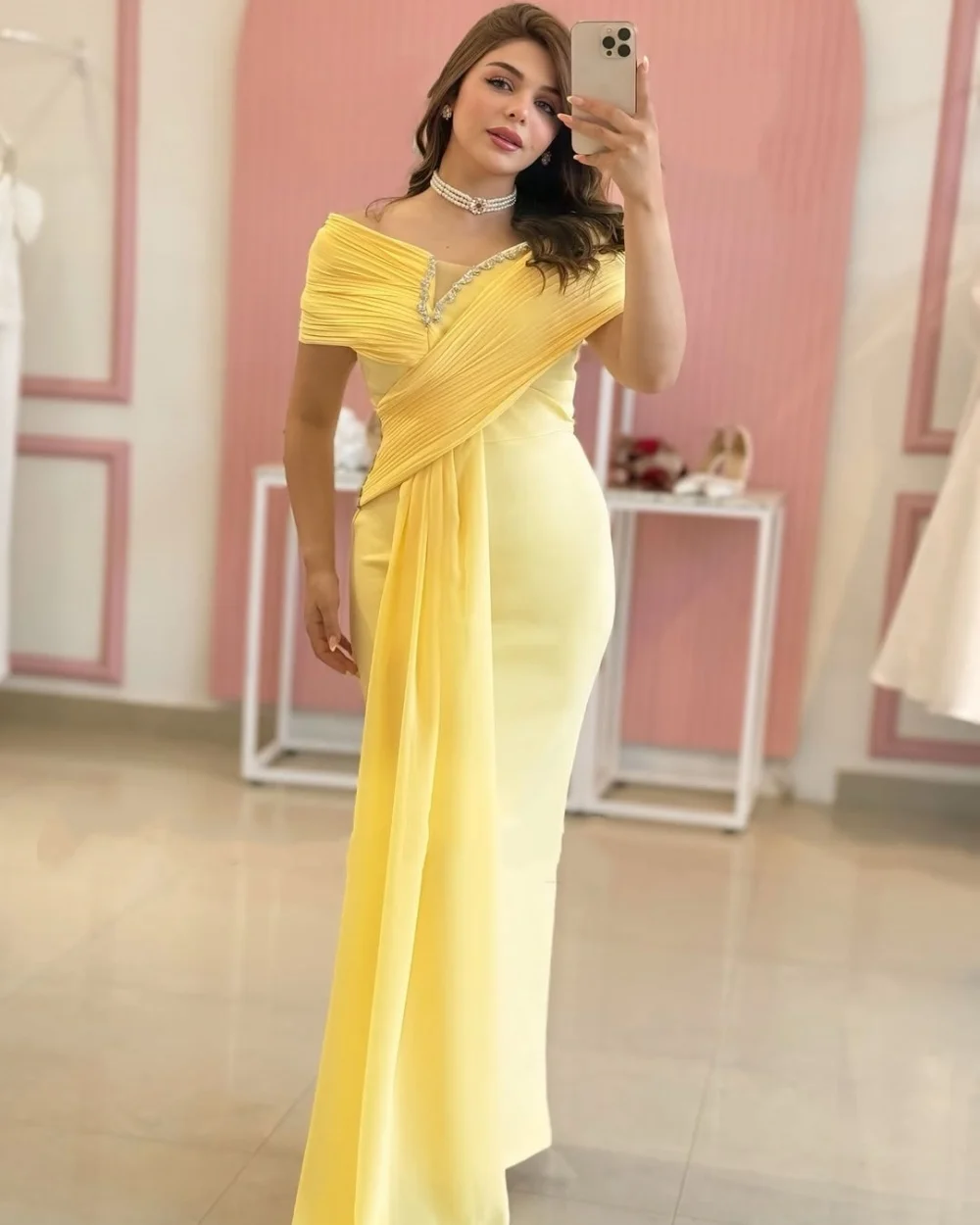 

Customized Modern Style Elegant Jersey Rhinestone Pleat Mermaid Off-the-shoulder Long Dresses Bespoke Occasion Dresses Formal