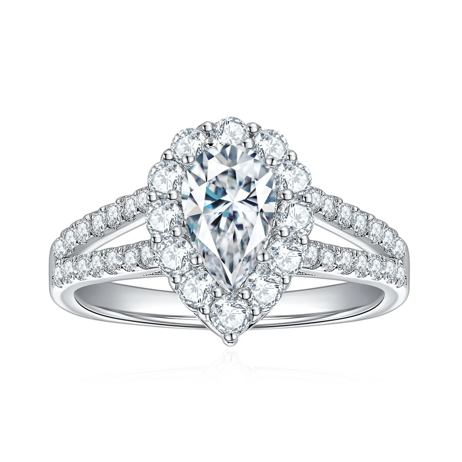 Butterflykiss Total 1.75CT Luxury Pear Shape 5*8mm Full Moissanite Rings For Women Top Quality 925 Sterling Silver Rings Gift