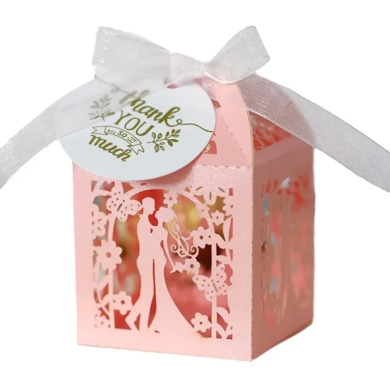 Cajas de dulces de boda con etiqueta de agradecimiento, caja de regalo de Chocolate hueca, decoración del Día de San Valentín, 25/50/100 Uds.