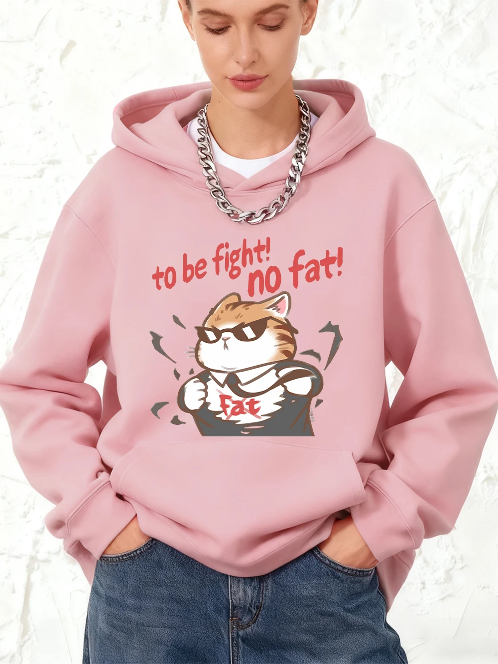 

Толстовки с принтом Cool Fight Fat Cat, хлопковые женские зимние свободные пуловеры, флисовая теплая толстовка для бега, повседневные базовые топы с карманами