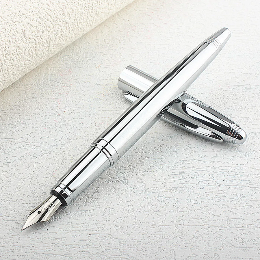 Металлическая перьевая ручка из нержавеющей стали с тонким наконечником 0,5 мм, ярко-серебристая, отличный подарок для письма, чернильная ручка для бизнеса, офиса, дома