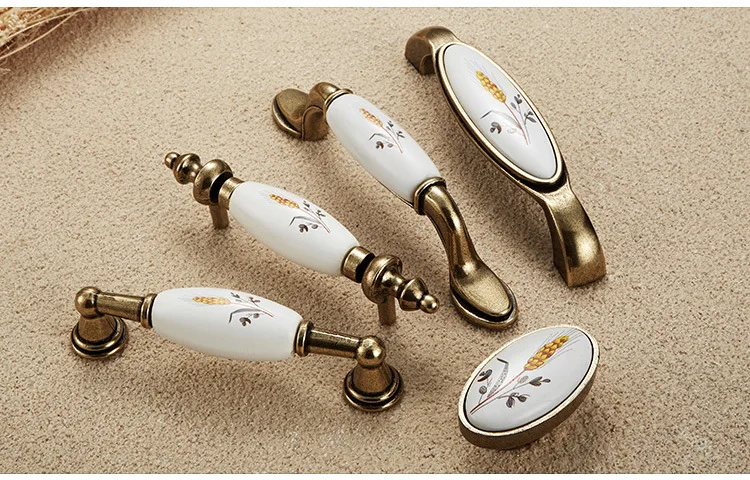 Rustic Farmhouse Ceramic Knob Antique European Style Wheat Grain Design Cabinet Drawer Pull