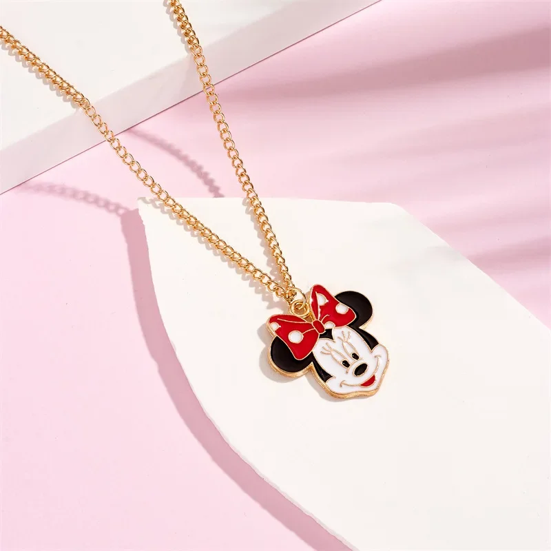 Disney Mickey Minnie Mouse Necklace Cartoon Women Couple Golden Pendant Fashion Jewelry Anime Creative Accessory Kids Girls