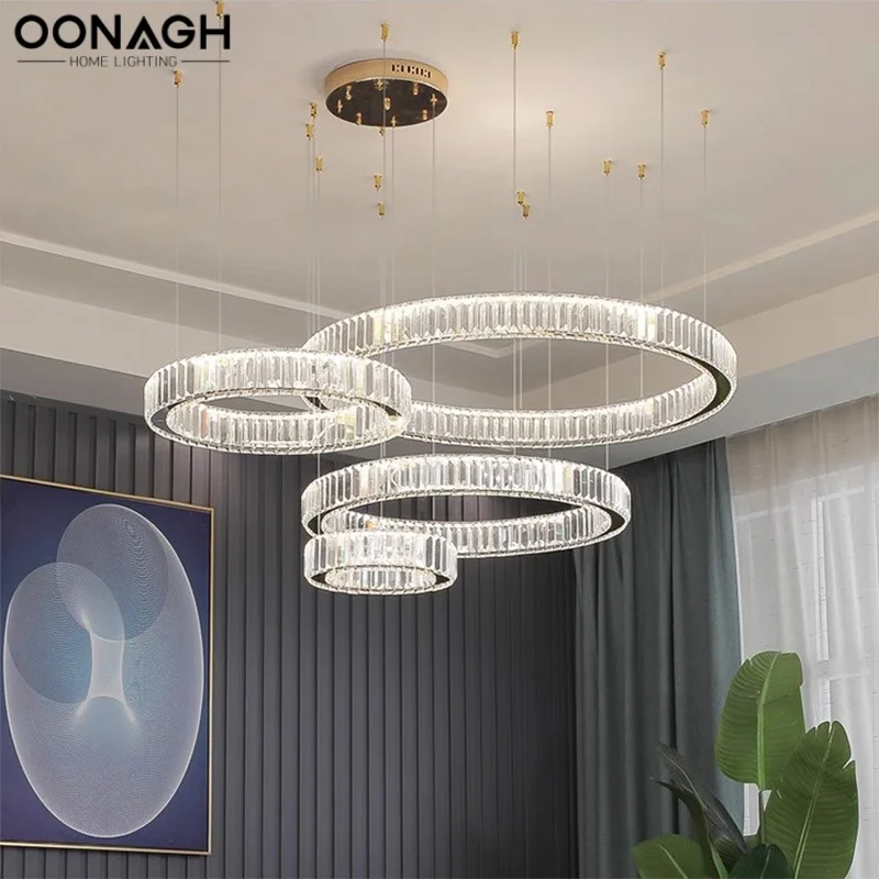 

Modern LED Crystal Pendant Light Luxury Circular Hotel Villa Lobby Interior Decor Lights Kitchen Living Dining Room Chandelier