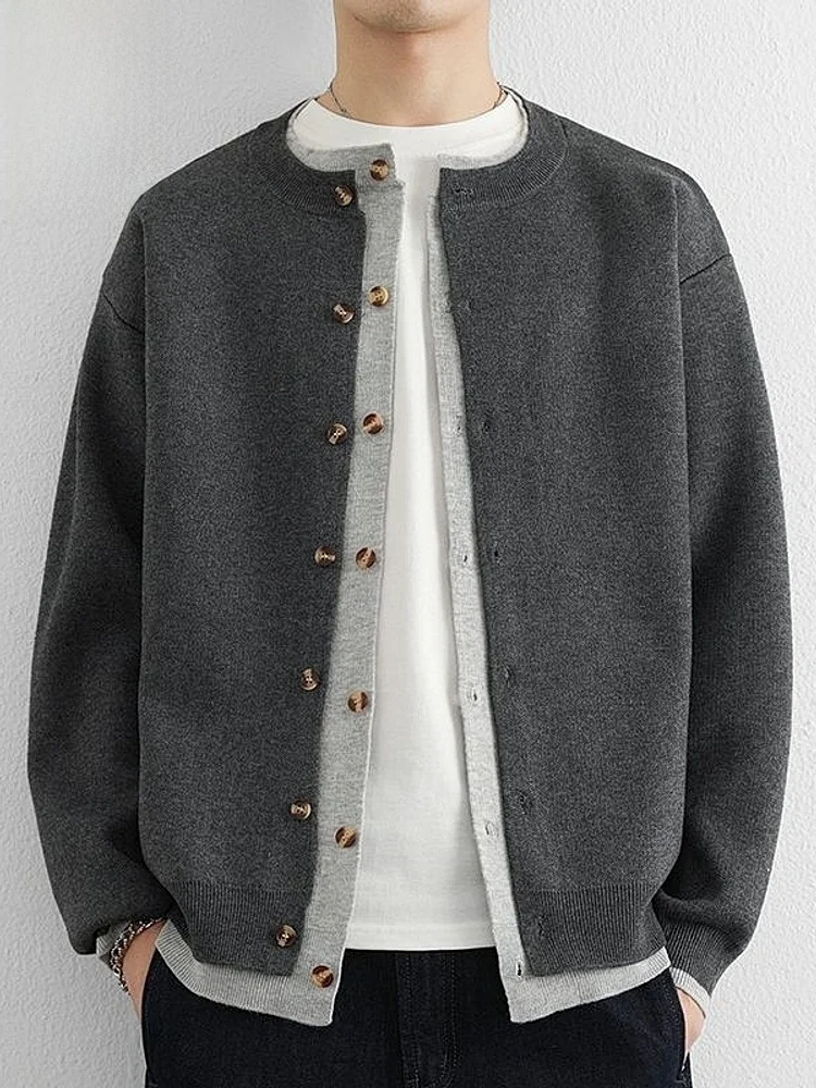 

Мужской зимний вязаный кардиган: модный, повседневный, с длинным рукавом, круглым вырезом, утолщенный, с защитой от сминания, верхняя одежда