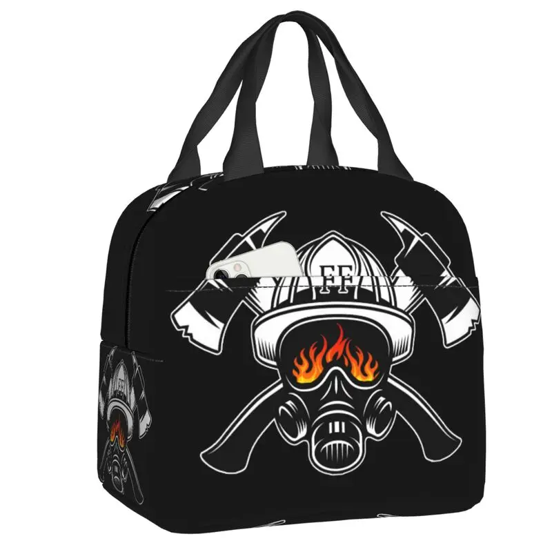 Firefighter Skull Insulated Lunch Bags for School Office Fireman Fire Rescue Leakproof Cooler Thermal Bento Box Women Children