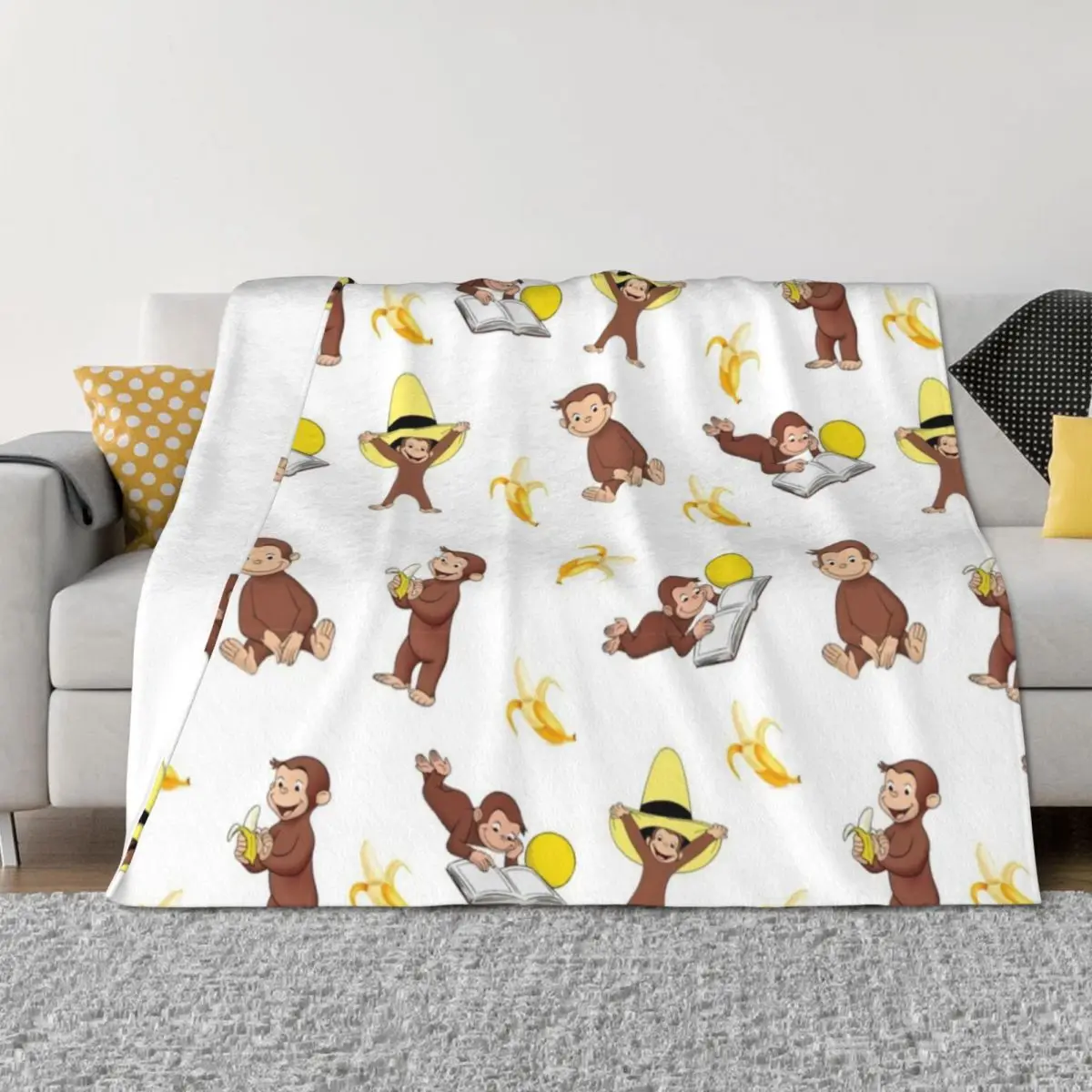 

George the curious monkey cartoon for kids pack Throw Blanket Personalized Gift Sleeping Bag Sofa Quilt Shaggy Blankets