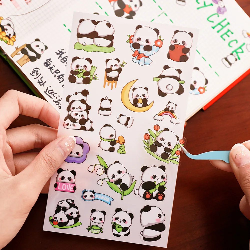 10Bag(60 Pcs) Cartoon Panda Stickers for Students, Cute DIY Account , Girl's Heart, Water Cup Decoration, 6 Pcs For 1 Bag