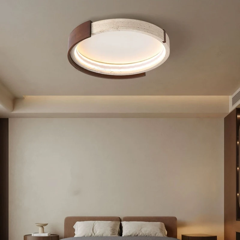 Novelyt Natural Stone LED Ceiling Lamp 46cm Dimmable Dark Wood Parlor Bedroom Dining Room Lighting Fixtures Dropshipping