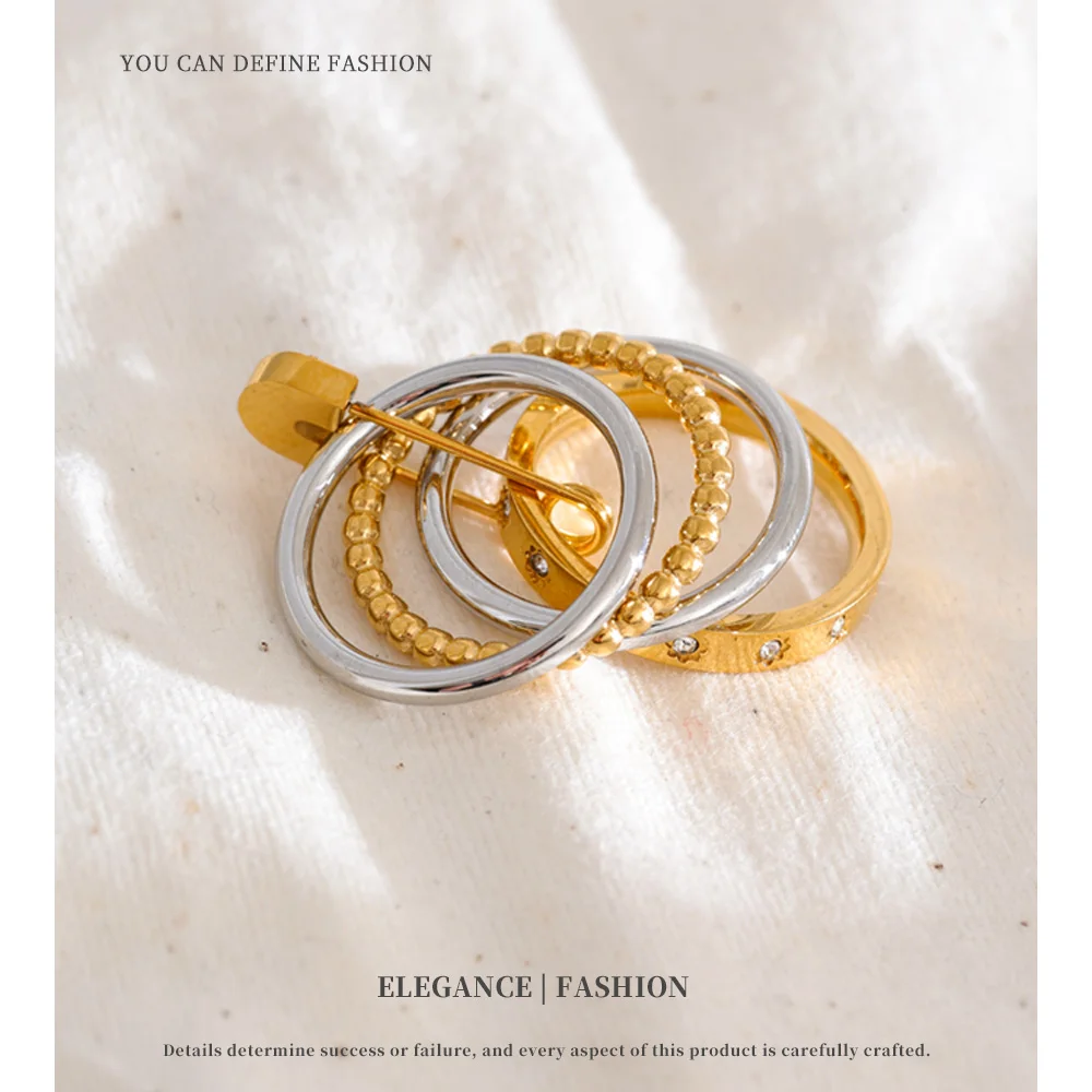 NiNice Stainless Steel 4-Layer Pin Stacked Ring for Women Stylish Unique Design Distinctive Chic Jewelry Wholesale