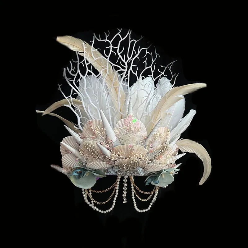 Mori branches, mermaid ocean wind, handmade natural shellfish, mermaid crown headgear, photography stage cos
