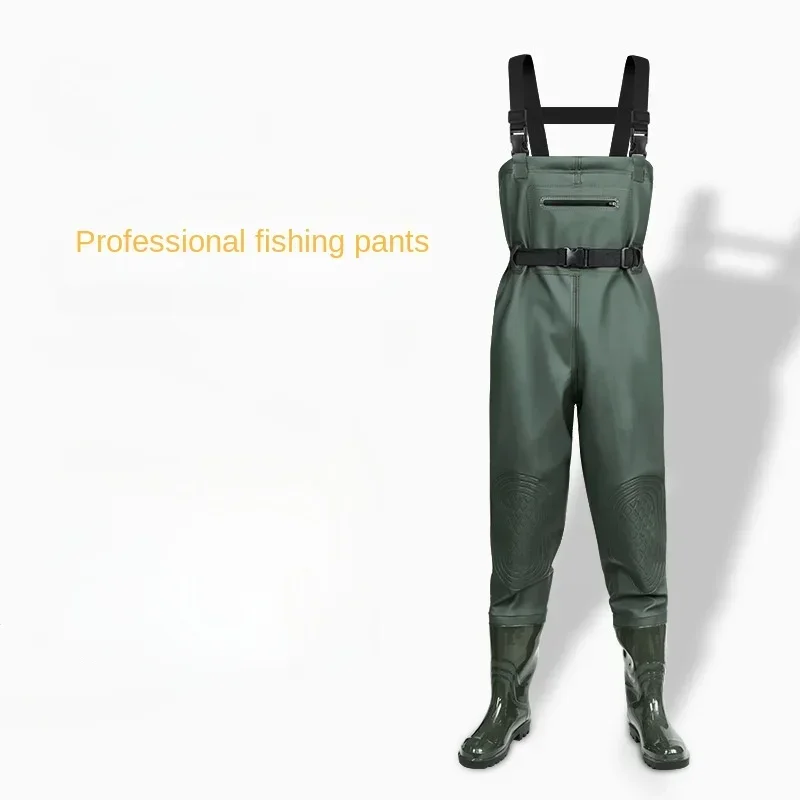 

Durable PVC Fishing Pants Waterproof Leather Straps Half-body Protection Wading Suit Jumpsuit with Shoes