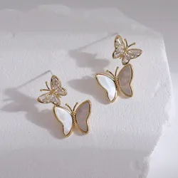 Pendientes Nacar Mother Of The Shell W/S925 Stud Trendy Zircon Earring Brass14kGold Filled Korea Jewelry for Women HYACINTH
