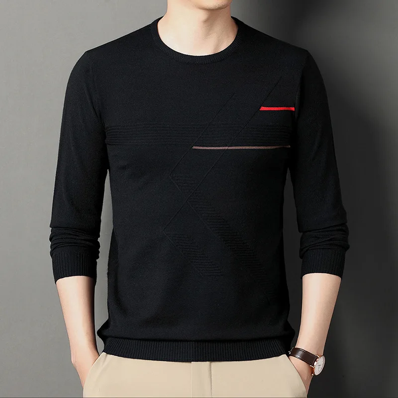 

2023 Autumn New Men's Knitted Bottom Shirt Casual Fashion Sweater Round Neck Men's Long Sleeve T-Shirt Bottom Shirt