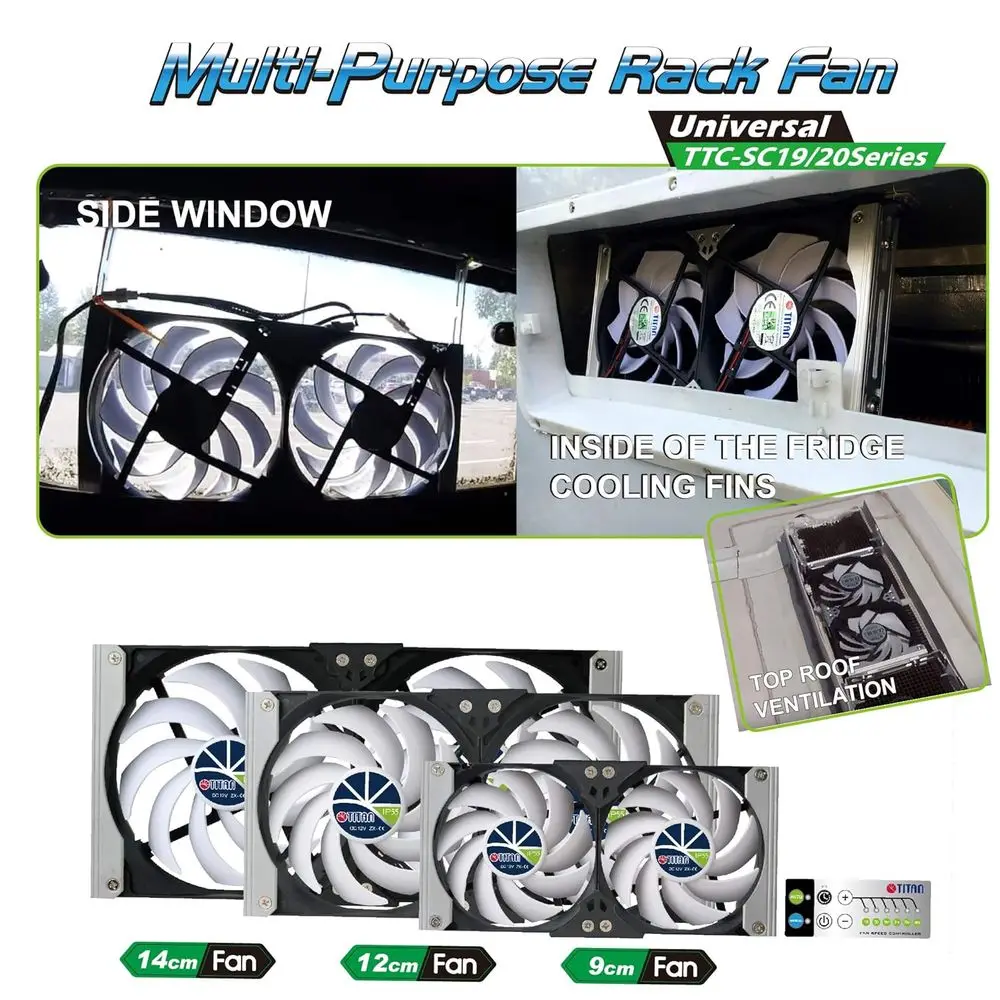 - 12V DC IP55 Waterproof Double Rack Mount Ventilation Cooling Fan with Timer and Speed Controller- TTC-SC20 (90mm)