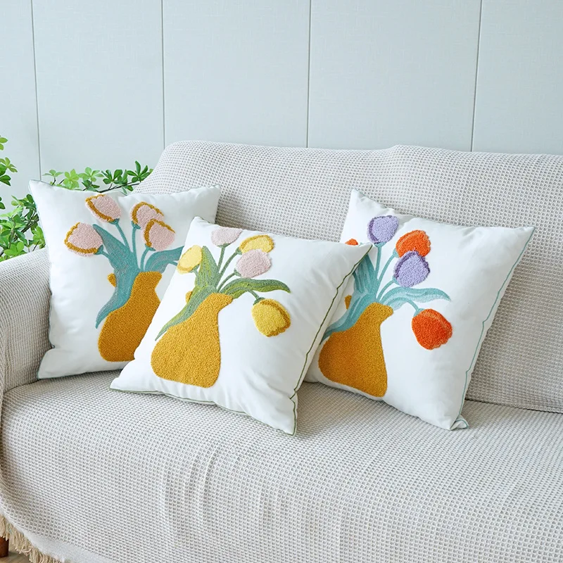 Simple Embroidery Pillow Cover Jacquard Bouquet Pillow Cover Decorative Living Room Sofa Cushion Covers Headboard Pillowcase