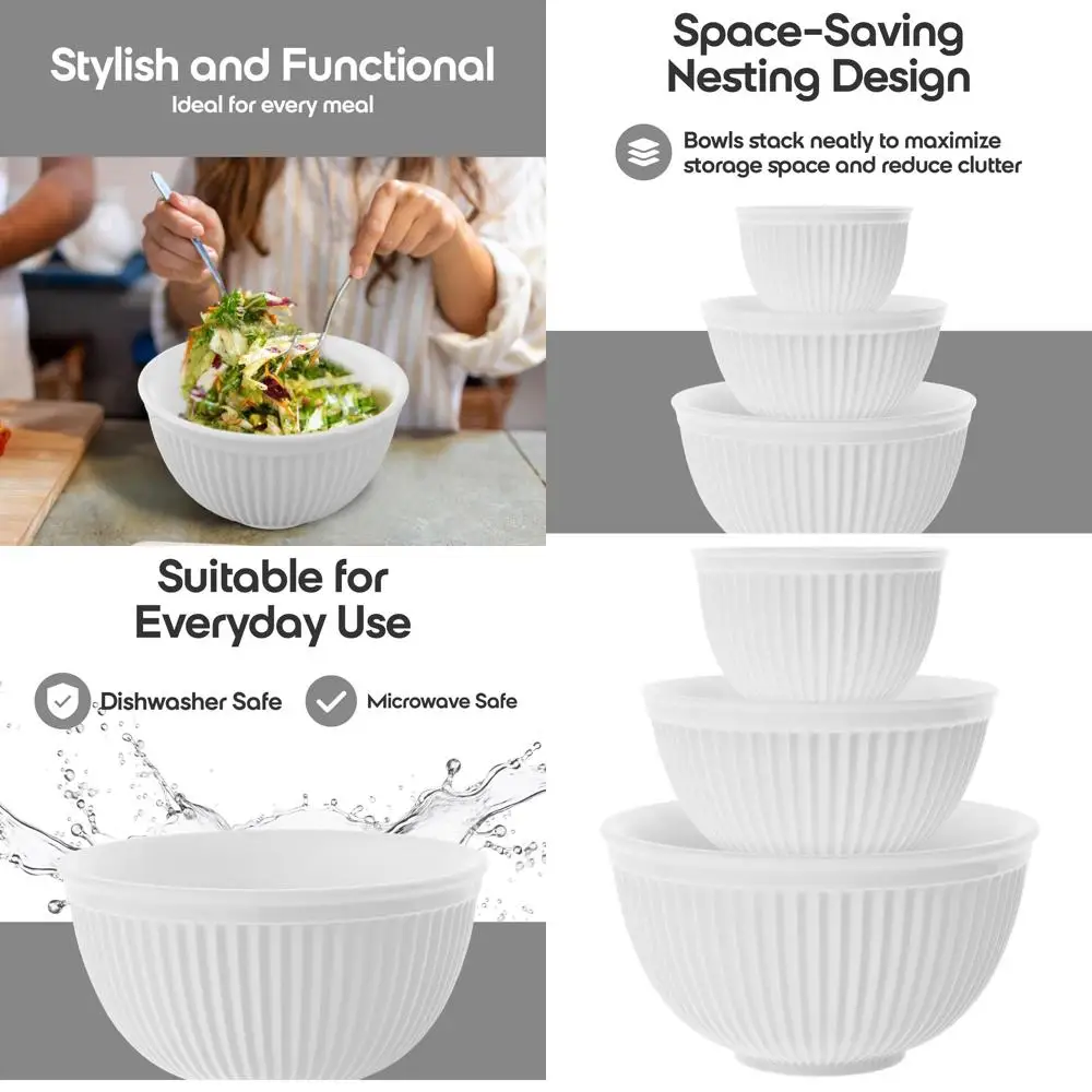 

Stoneware Nesting Mixing Bowls Set, 3-Piece, 30-75-112 oz, Baking & Cooking, Dishwasher Safe, Stackable (White)