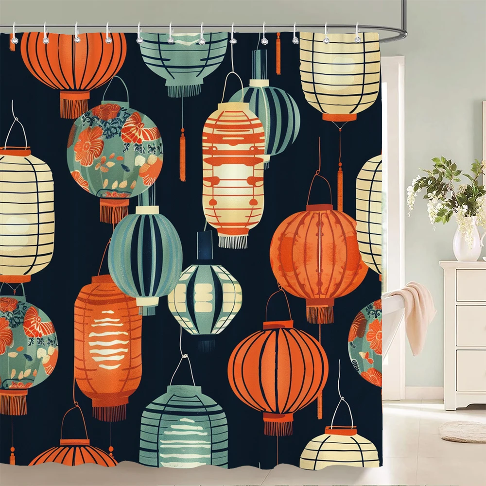 

1 pack Japanese style polyester shower curtain waterproof cloth bathroom partition curtain with hooks home decorative curtain