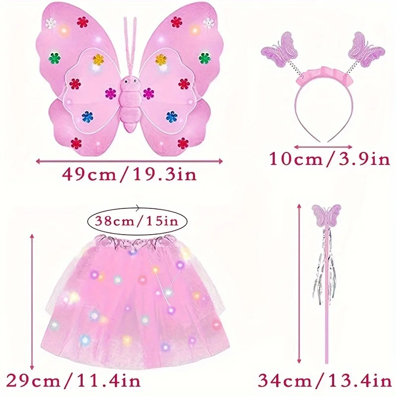 Led Flashing Light Fairy Butterfly Wing Wand Headband Costume Toy Sparkling Fairy Light-Up Costume Set Cosplay Birthday Party