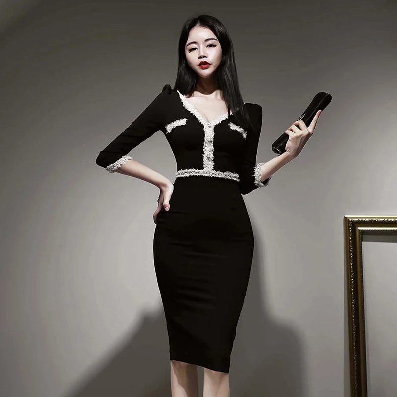 Ele emagrecimento sexy coreano sle primavera outono faion dr midi bodycon camada base saia comute fibra de poliéster zíper