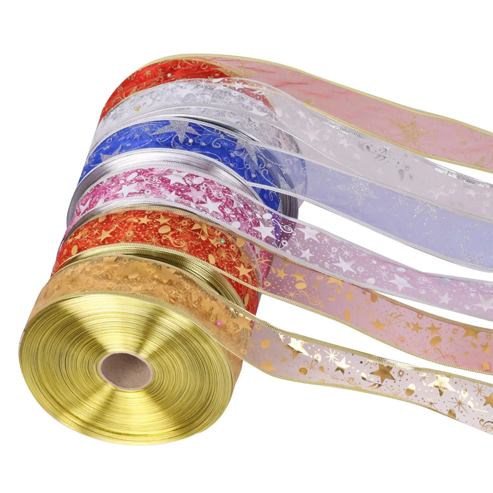 Christmas Ribbon, Gift Wrapping Ribbon, 5cm Width Wired Edge Ribbons, Xmas Ribbon for Christmas Tree Gift Packaging Garland