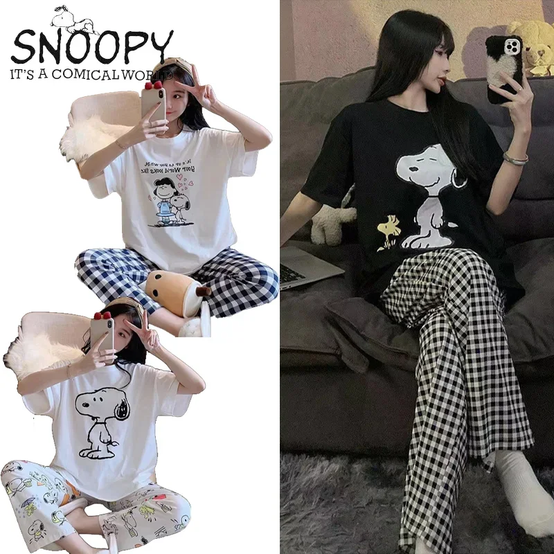 

Новинка, летние женские пижамные костюмы Snoopy с коротким рукавом, Размер 2XL, длинная Пижама, Женская милая Пижама с рисунком