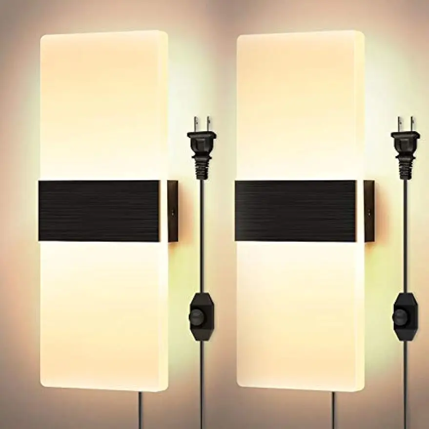 

Lightess Modern Wall Sconce Dimmable LED Wall Lamp Warm White 12W Acrylic Wall Sconce with 6FT Plug in for Bedroom Living Room