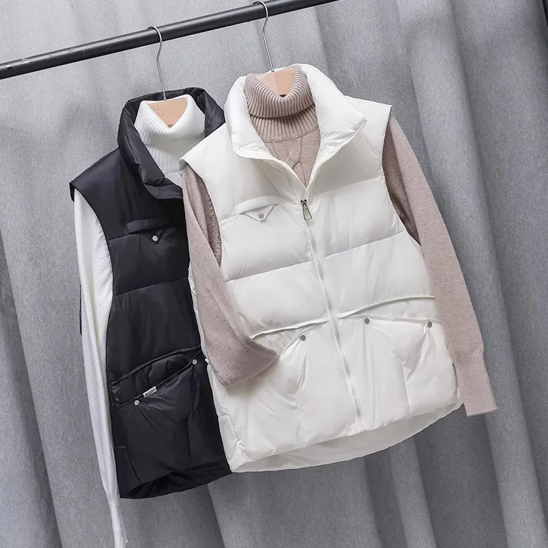 

plus Size 300 Pou Pure Color Thiened Cotton Vest Women's Outerwear Double ket Stand Collar Trendy Winter Faion