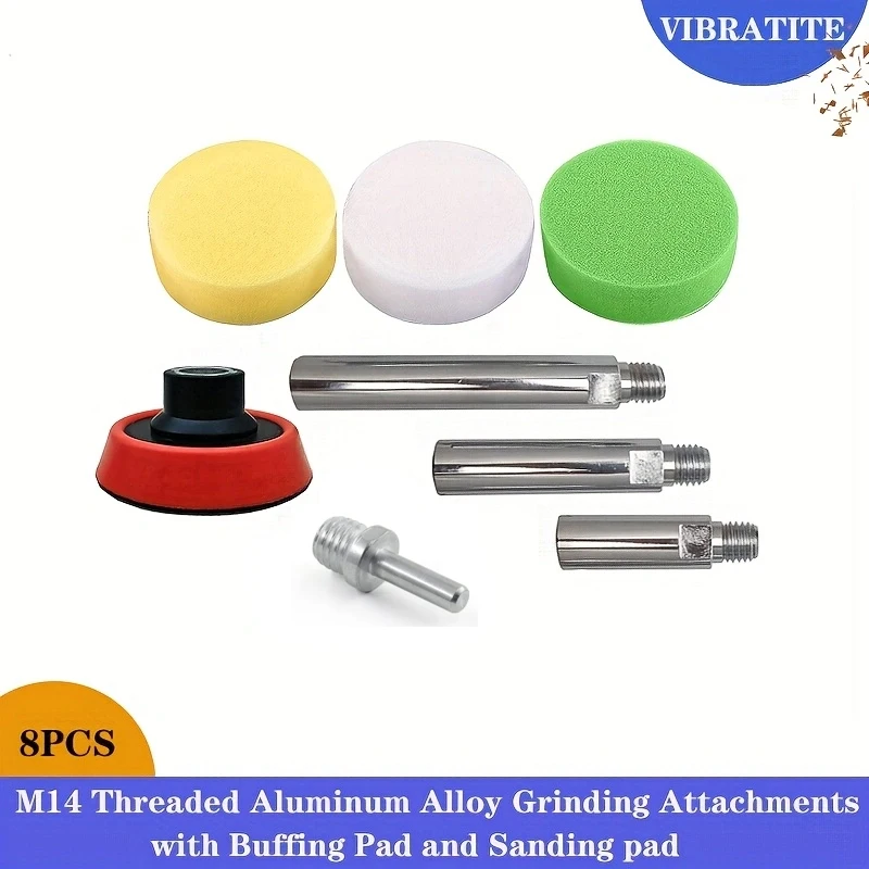 

8PCS M14 Thread Rotary Extension Shaft Set with 3inch Backing Pad and buffer Pad, M14 Round Rod for Rotary Polisher Car Polisher