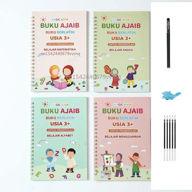 Reusable Copybook Indonesian Language Book Learning Indonesian Letter Calligraphy Book Drawing Education for Kids Writing Toys
