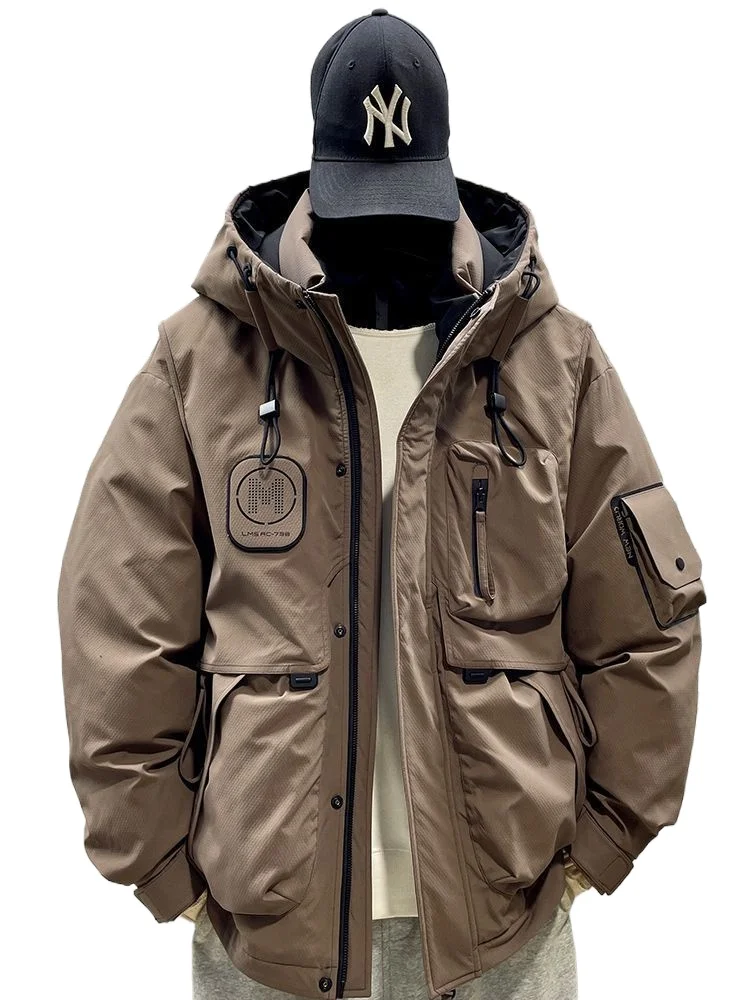 

Winter Men Jacket Warm Down Coat Hooded Cargo Puffer Jacket Luxury High-end Multi-pocket Windproof Outerwear Outdoor Windbreaker