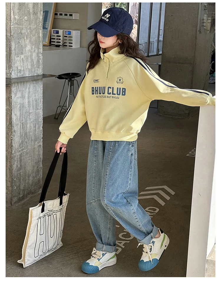Neues Herbst-Kinder-Y2K-Rollkragen-Sweatshirt mit halbem Reißverschluss für Mädchen, lässiges Streetwear-Outfit, Kinder-Teenager-Modekleidung – Detail 8