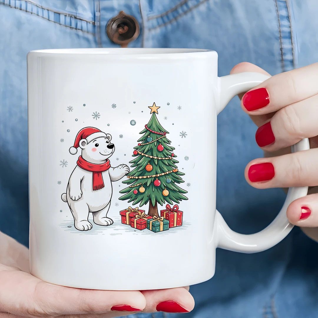 كوب عيد الميلاد على شكل الدب القطبي الكرتوني سعة 11 أونصة + كوب للأطفال + مجموعة هدايا عيد الميلاد للمكتب العائلي