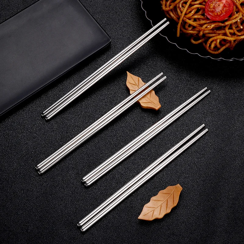 Household Round Chopsticks Stainless Steel Canteen Fast Food  High Temperature Non-slip Korean  Cutlery Set