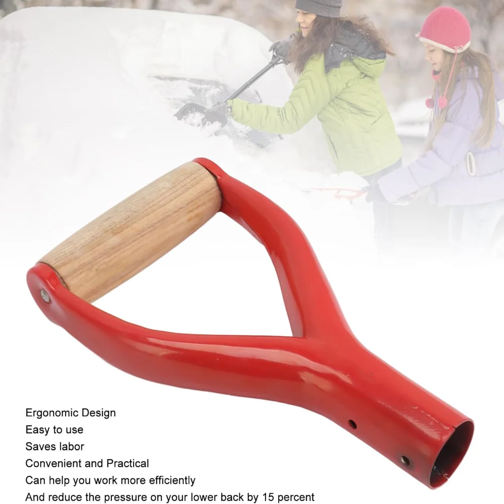 Shovel Handle,Y Shaped 12.22in Inside Diameter  Spade Handle with Wooden  for Garden Digging Raking Tool (Red)