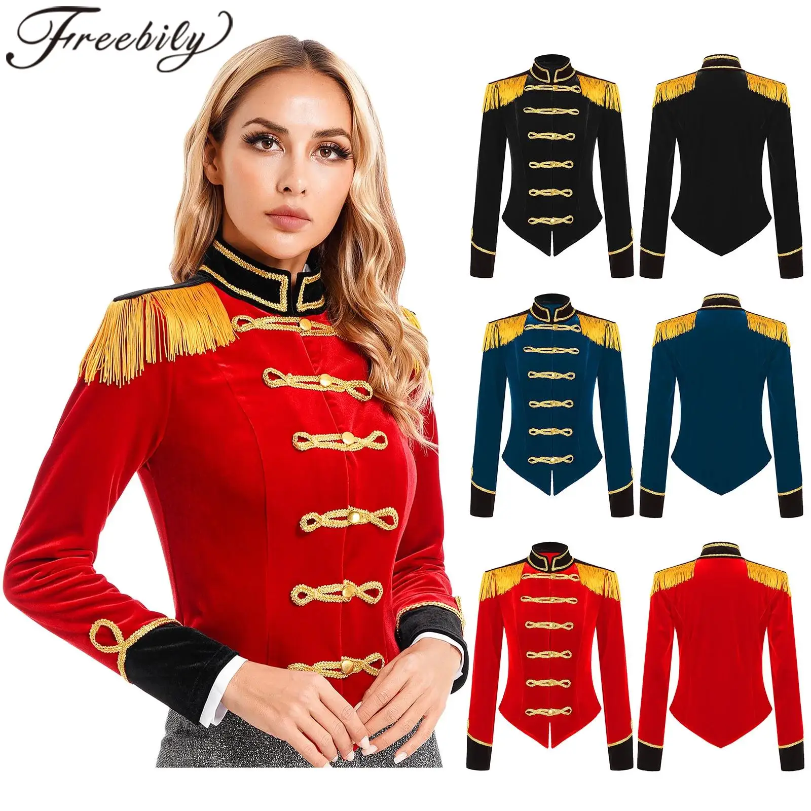 

Medieval Women's Fancy Circus Ringmaster Costume Tassel Jacket Majorette Chrismas Cosplay Adult Drummer Marching Band Costume
