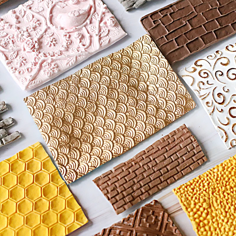 Mirosie DIY Silicone Mold Rhombus Honeycomb Skirt Fish Scale Stone Totem Edge Fondant Cake Decoration Texture Baking Accessories