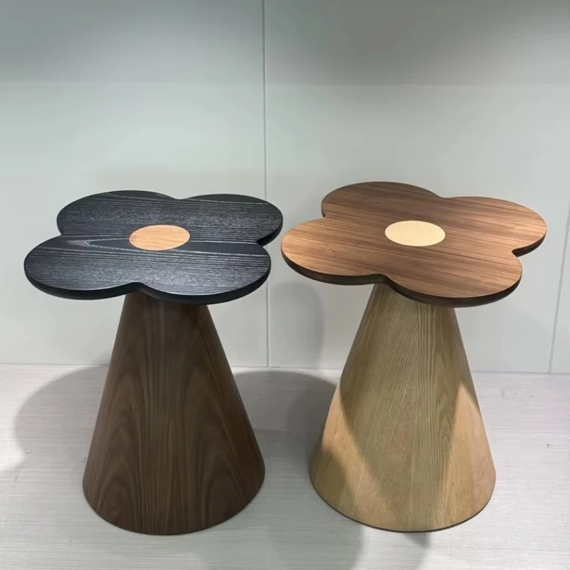 Irregular petal-shaped white ash coffee table, modern cylindrical leg-side table