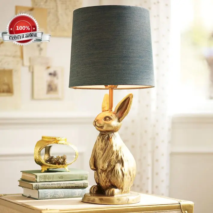 

New York Downtown Park Imported Golden Rabbit Annunciation Denim Shade Decorative Table Lamp