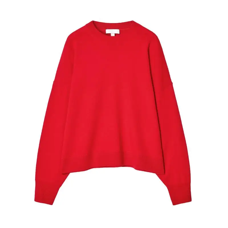 봄 신상 여성 캐주얼 니트 울 혼방 라운드넥 풀오버 폴리에스터 섬유 긴팔 레귤러 길이 단색